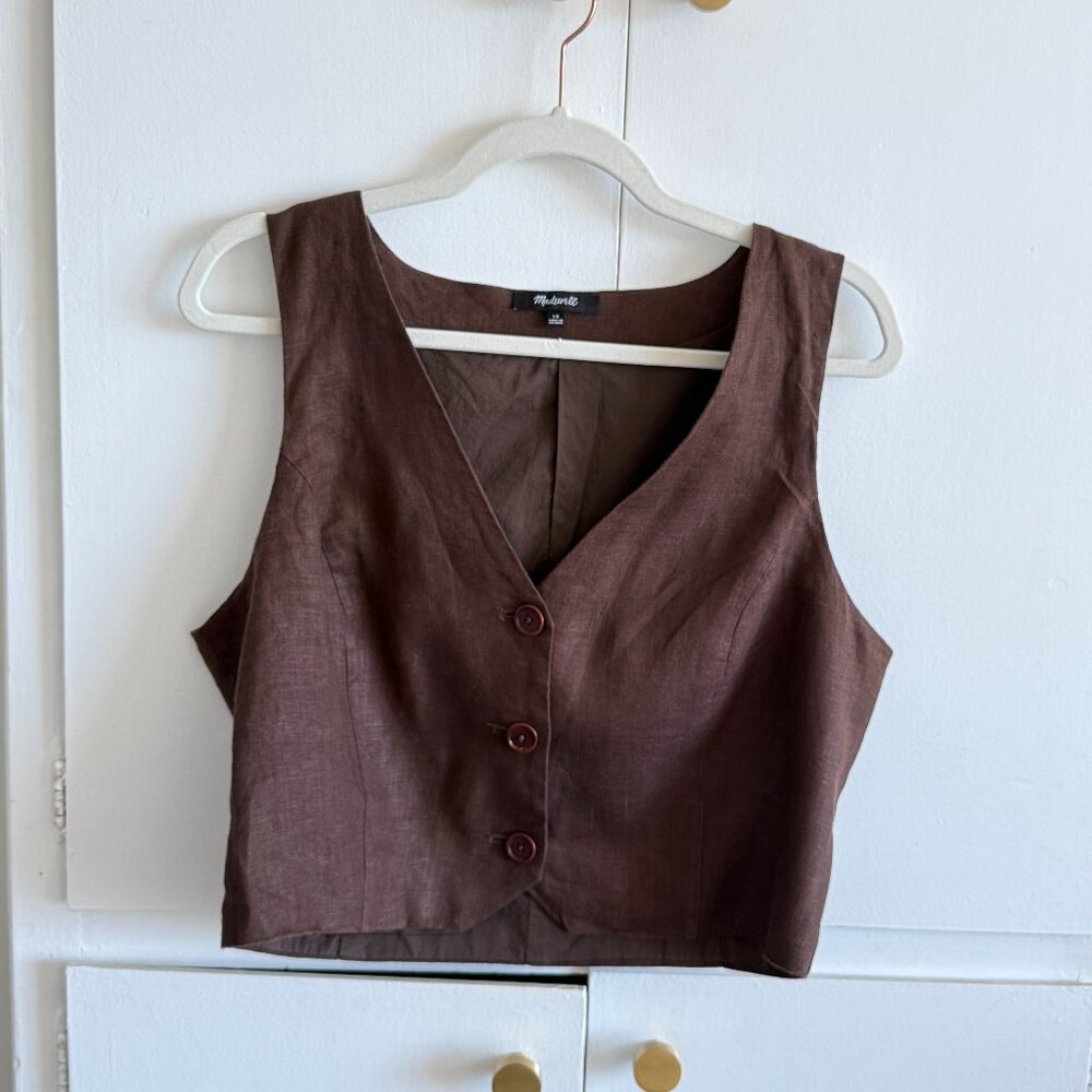 Madewell Katrina crop vest in Dark Coffee, Size 10 - Picture 2 of 4